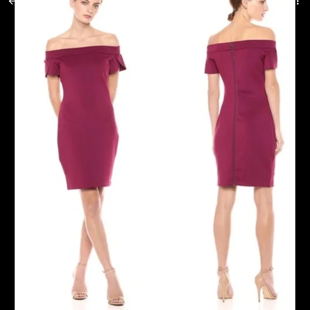 Y2k Guess Red Off-Shoulder Flutter Sleeve Sheath Dress